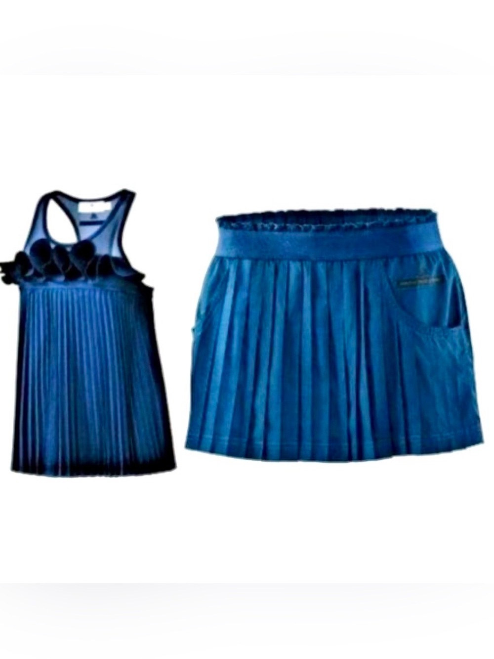 ADIDAS Stella McCartney Shimmery Teal Blue Pleated Top/Skirt STUNNING SMALL MED